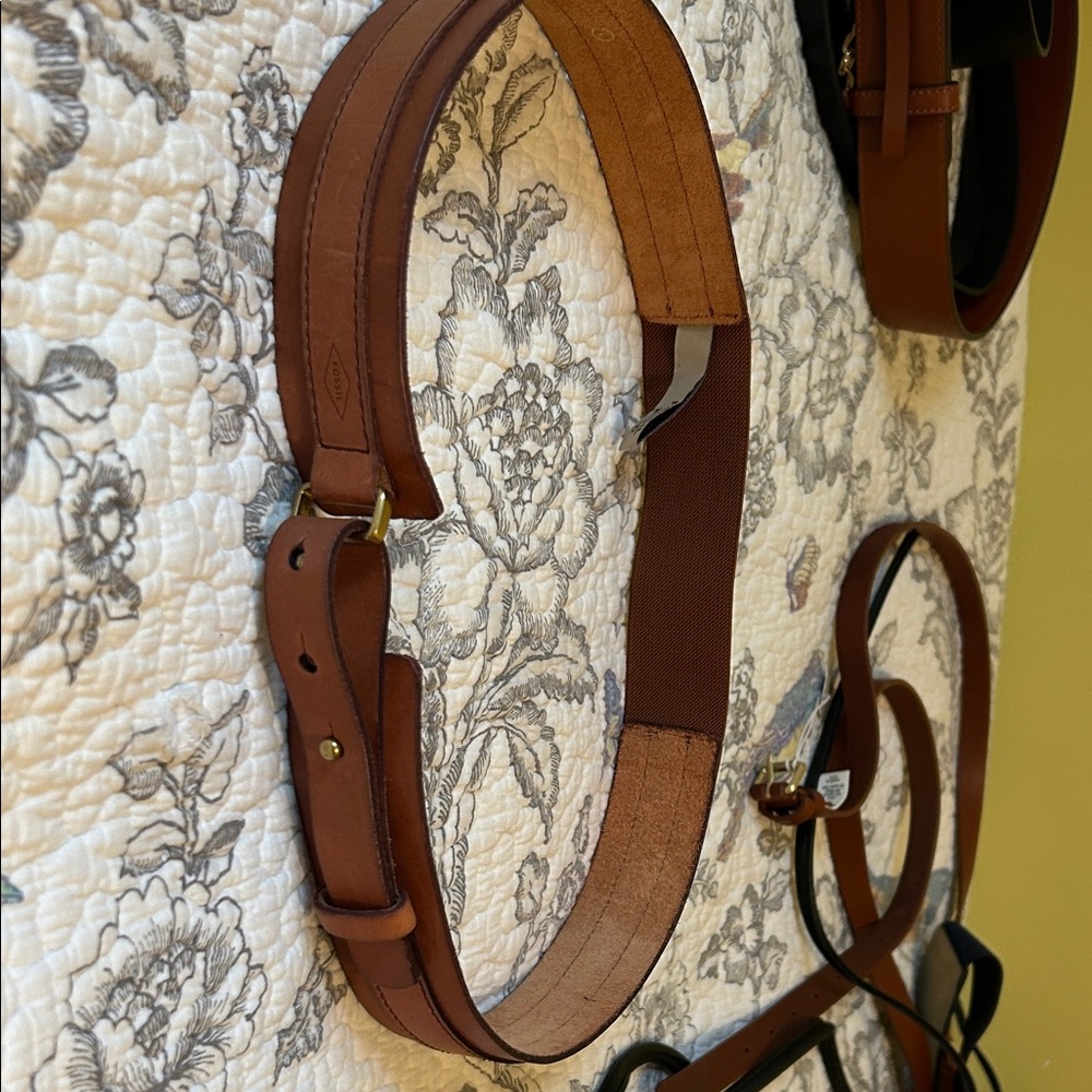 Fossil Tan Leather Belt with Gold Buckle
